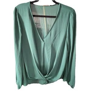 Lush Blouse Women's Sz Small V-Neck Long Sleeve Sheer Green Top